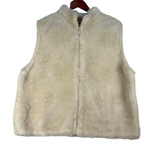 Womens For Seasons Cream Snowflake Fleece Vest XL Sleeveless Full Zip‎
